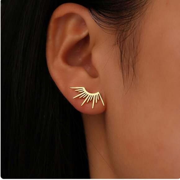 None Jewelry - NEW Half Circle Sun Design Fashion Gothic Stud  Stainless Steel Earrings